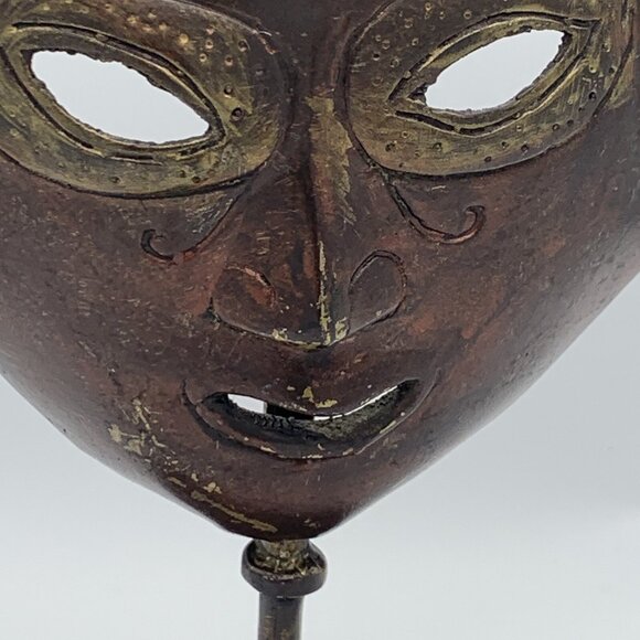 Vintage Mardi Gras Theatrical Face Mask on Stand Copper Brass ‘Antique’ Finish - Picture 9 of 15